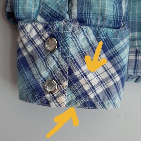 PANHANDLE | Embroidery Pearl Snap Button Down Western Shirt Blue Plaid L Flawed - Picture 13 of 16